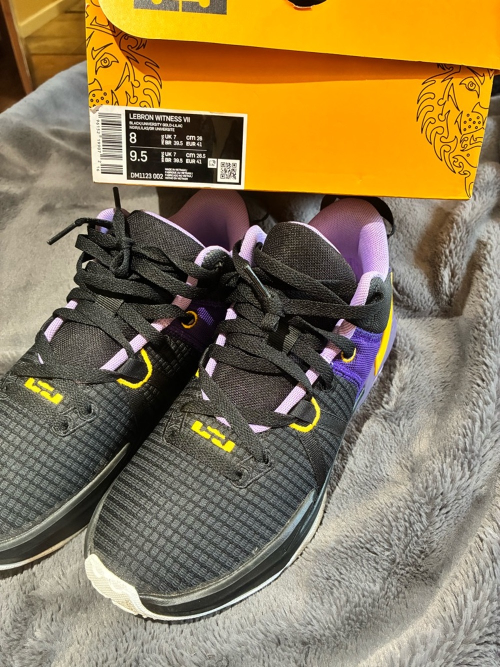 Nike LeBron Witness VII Black Purple Yellow Basketball Sneakers